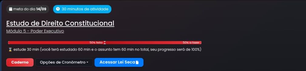 Meta de estudo de Direito Constitucional na plataforma em modo escuro